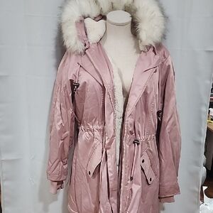Torrid Blush Puffer Jacket with Faux Fur Trim